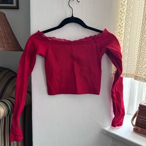 Urban Outfitters Red Lace Trim Cropped Top